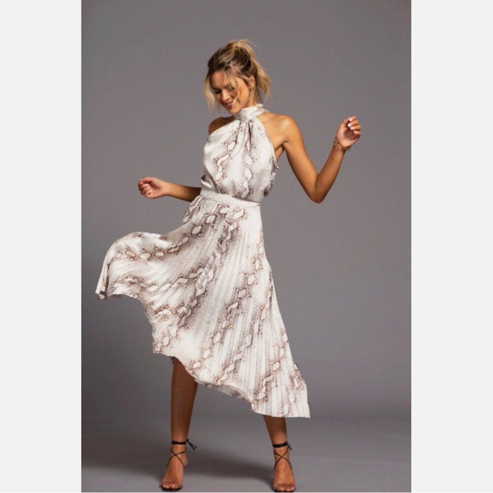 Bishop + Young Untamed Pleated Midi Skirt in Rain Python